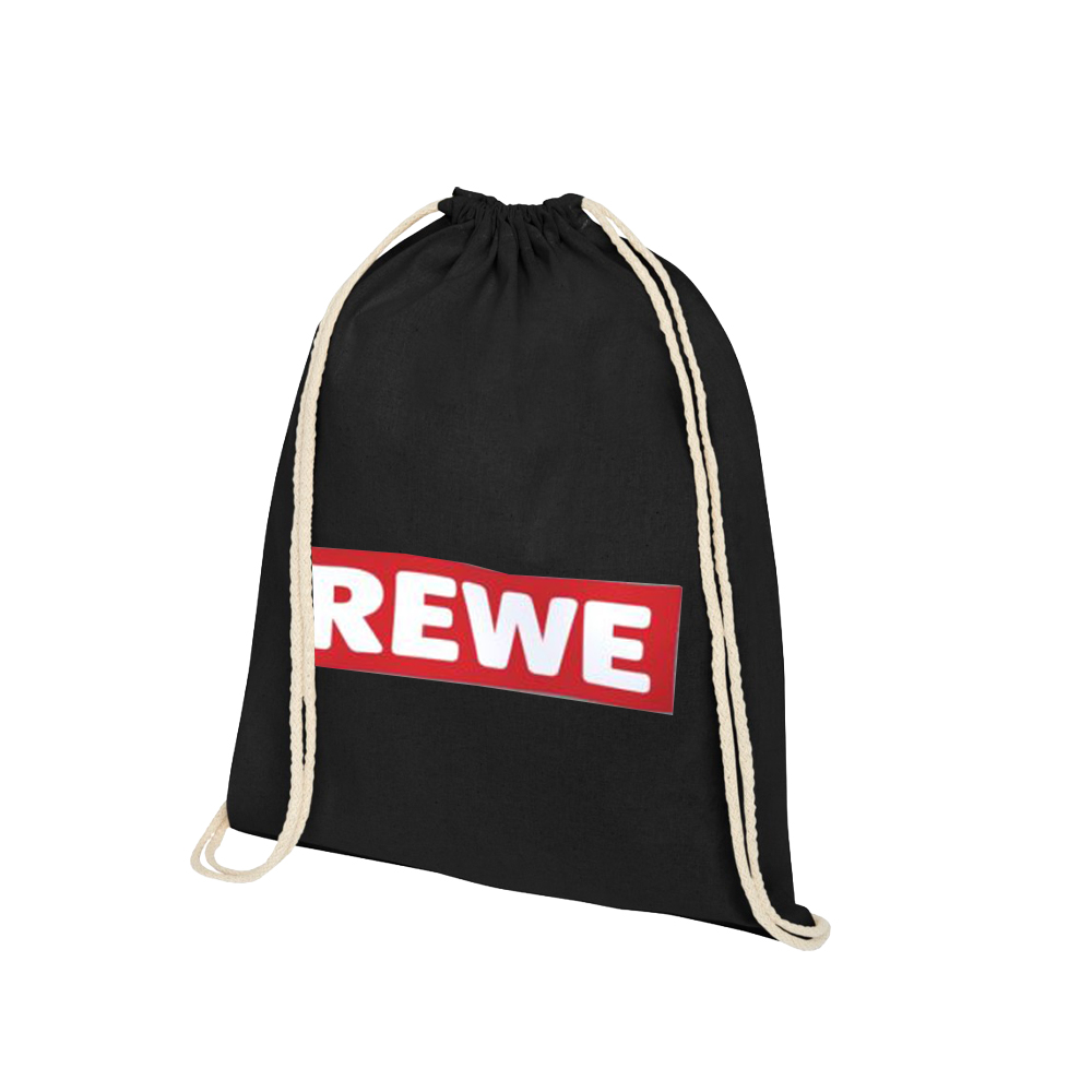Gymbag Cotton Oregon - Turnbeutel für Alltag, Sport & Events Schwarz REWE Logo